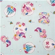 Tissu importé du Japon, sirènes,châteaux, coquillages, popeline de coton, bulles