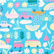 Süße sommerliche Pastellgrafiken Regenbogen Natur Vans auf blauem