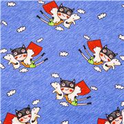 Tissu coton bleu super-héros masque noir animaux domestiques
