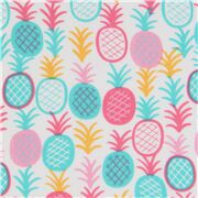 Tissu blanc avec des ananas multicolores