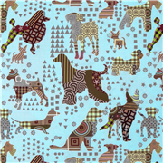 Chien silhouette patchwork USA coton bleu clair motifs colorés