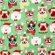 Tela de algodón ver perros en filas sombreros de Navidad