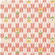Tela de Japón algodón laminado blanco roto flechas yagasuri rosa perro shiba inu Retazo