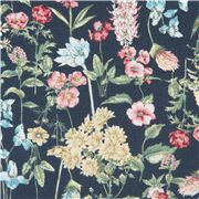Tissu japonais vert foncé Nakamura avec des fleurs multicolores
