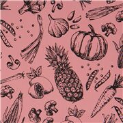 japanischer rosé-lila Stoff mit Obst Gemüse