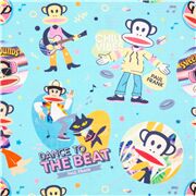 Tissu en coton bleu avec Julius le Singe musicien Paul Frank