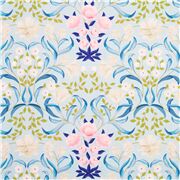 Tela azul claro US diseño floral ornamental en rosa blanco