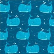 tela de algodón azul oscuro con grandes ballenas Retazo