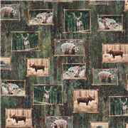 grüner Baumwollstoff wilde Tiere Hirsch Bären