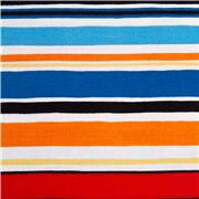 Tissu en coton avec des rayures noires orange rouges bleues