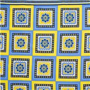 Provenzalisch Baumwollstoff mit gelben und blauen Kacheln