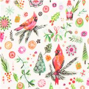 Tissu de Noël minky oiseaux cardinaux, nains, cadeaux, etc.