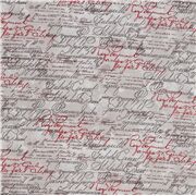 tela escritura retro color natural rojo gris