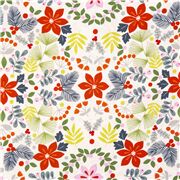 Tissu américain blanc cassé avec des fleurs de poinsettia multicolores