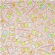 Tissu Oxford Kokka pêche-rose avec pleins de Sumikkogurashi en rangées, des pois