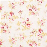 Tissu Oxford écru avec des roses roses et jaunes sous forme de bouquets