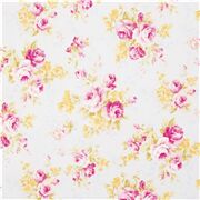 Tissu Oxford bleu avec des roses roses et jaunes sous forme de bouquets