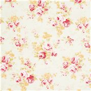 Tissu Oxford vert avec des roses roses et jaunes sous forme de bouquets