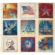 Stoff mit verschiedenen amerikanischen Symbolen