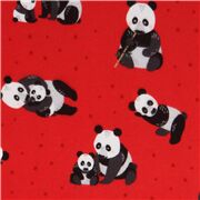 Tissu en flanelle rouge avec des pandas