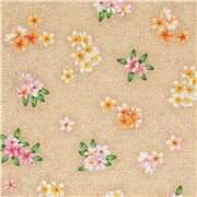 Tissu beige avec des petites fleurs de frangipanier