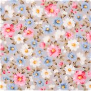 Kleine Blumen auf grauem Stoff Marguerite Gänseblümchen in Rosa Blau Weiß