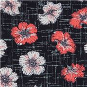 tessuto grigio scuro Stof Fabrics fiori d'ibisco vintage in maglina