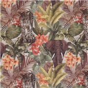 Tissu exotique avec des éléphants et des léopards