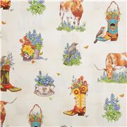 Tissu blanc sur le Texas avec des fleurs bottes de cowboy Western