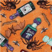 tela naranja de Halloween con pociones insectos arañas