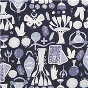 Tissu en coton gris foncé cristaux mystiques, tarots, Toil & Trouble