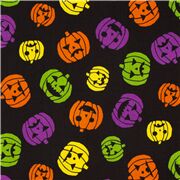 Tissu d'Halloween noir avec des citrouilles dans tous les sens, importé du Japon