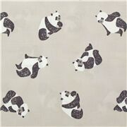 Tissu gris avec des pandas noirs blancs dans différentes positions