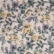 Weißer Baumwollbatist blau-gelber Blumen-Retro-Stoff aus Japan