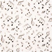 Tissu en coton crème avec des notes de musique et des symboles noirs