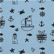 Tela marinera azul de punto sudadera Avalana Sweat barcos y peces Stof Fabrics