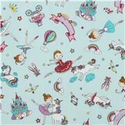blau Ballerina Einhorn Regenbogen japanischer Oxford-Baumwollstoff