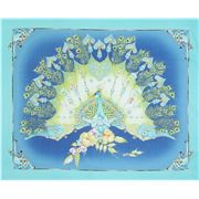 Tela azul panel pavorreal adorno dorado metálico