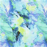 Tissu en coton coups de pinceaux multicolores bleus verts