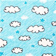 blauer Himmel Wolken Baumwollstoff mit Sternen