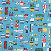 Blau Transport Shinkansen Bus Japanischer Baumwollstoff Oxford Canvas
