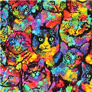 Tissu avec des motifs de chats multicolores peints, par Timeless Treasures USA coupon