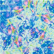 Tissu en coton bleu motif abstrait vif rubans multicolores