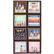 Tissu coton carrés gnomes, citations multicolores bonnets laine