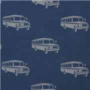 Tissu echino Jacquard bleu foncé avec des autobus gris