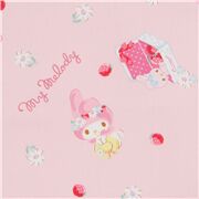 Tissu laminé à double bordure rose-pêche clair avec My Melody et des desserts