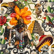Tela cruda con una pareja y calaveras