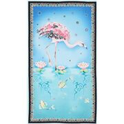 Flamingo with Lotus Flowers and Fish