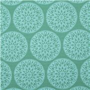 Tissu en coton vert fleurs, mandalas, cercles et médaillons tendance