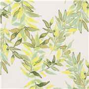 Tissu jersey crème avec des feuilles vertes